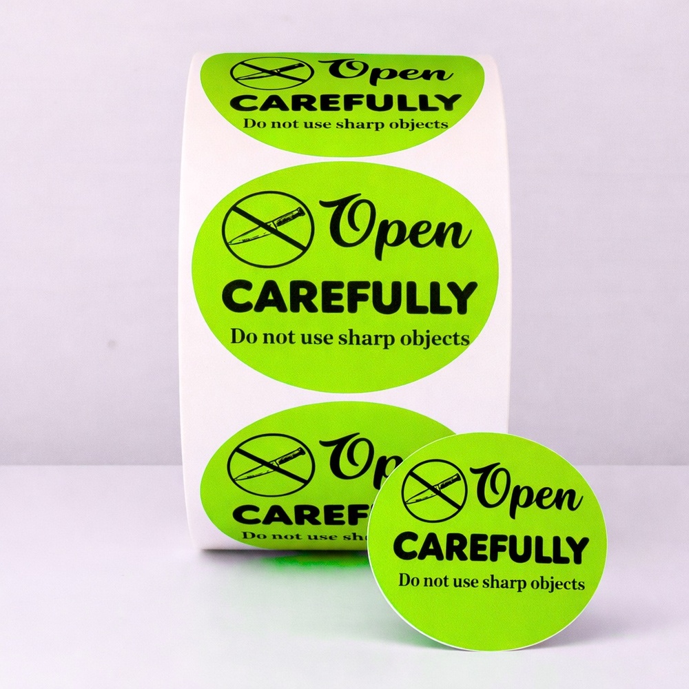 Open Carefully Labels – Do Not Use Sharp Objects Packaging Stickers new - Picture 2 of 5